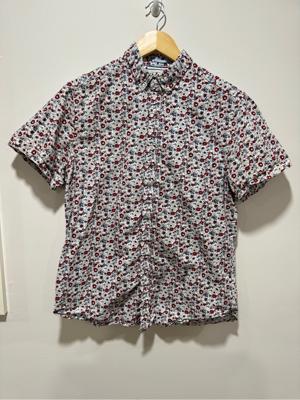 Denim & Flower by Ricky Singh Micro Floral Button Down Shirt 100% Cotton Size M